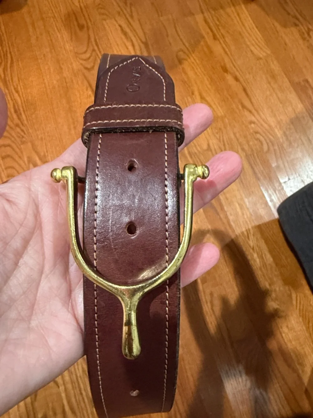 Orvis Brown English Bridle Leather Belt with Brass Spur Buckle